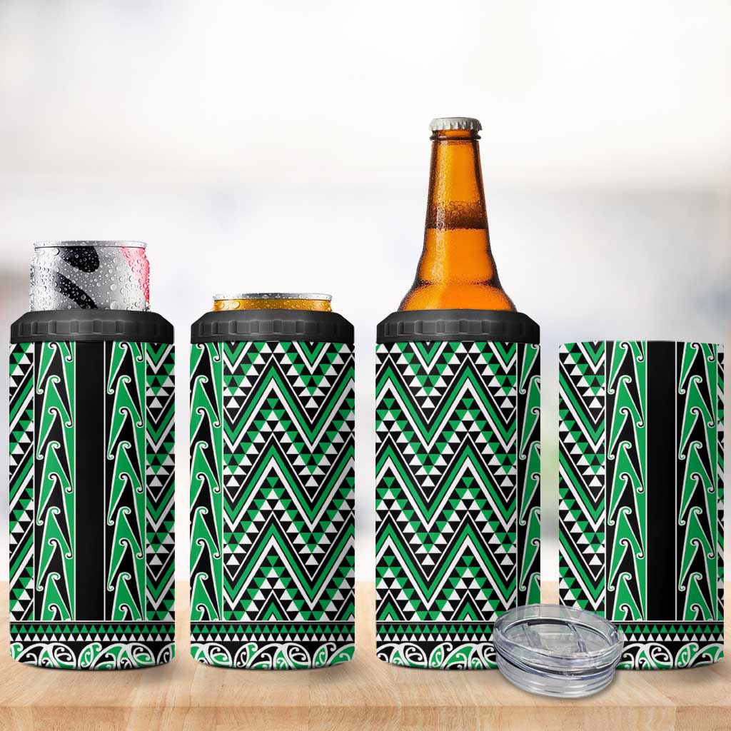 New Zealand Maori Niho Taniwha 4 in 1 Can Cooler Tumbler Kakariki Mangopare and Puhoro Pattern