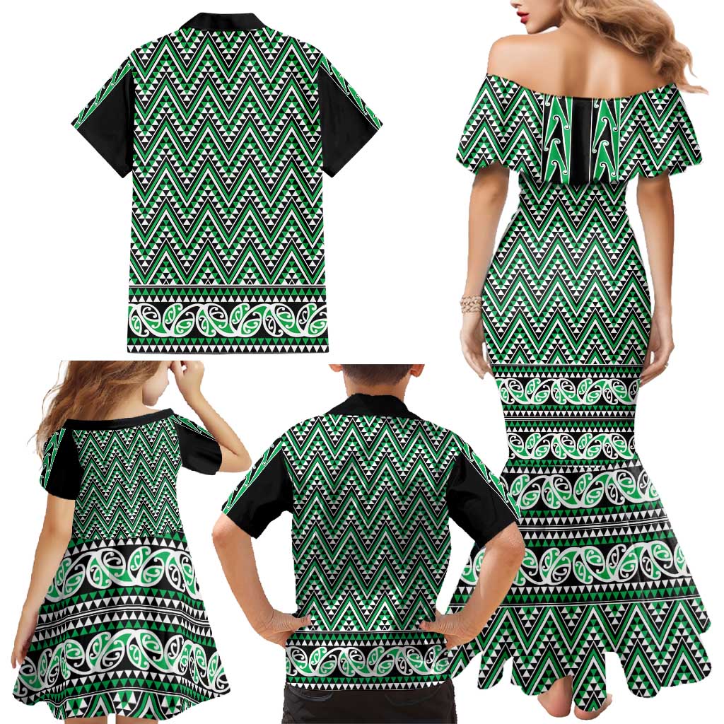 New Zealand Maori Niho Taniwha Family Matching Mermaid Dress and Hawaiian Shirt Kakariki Mangopare and Puhoro Pattern LT9 - Polynesian Pride