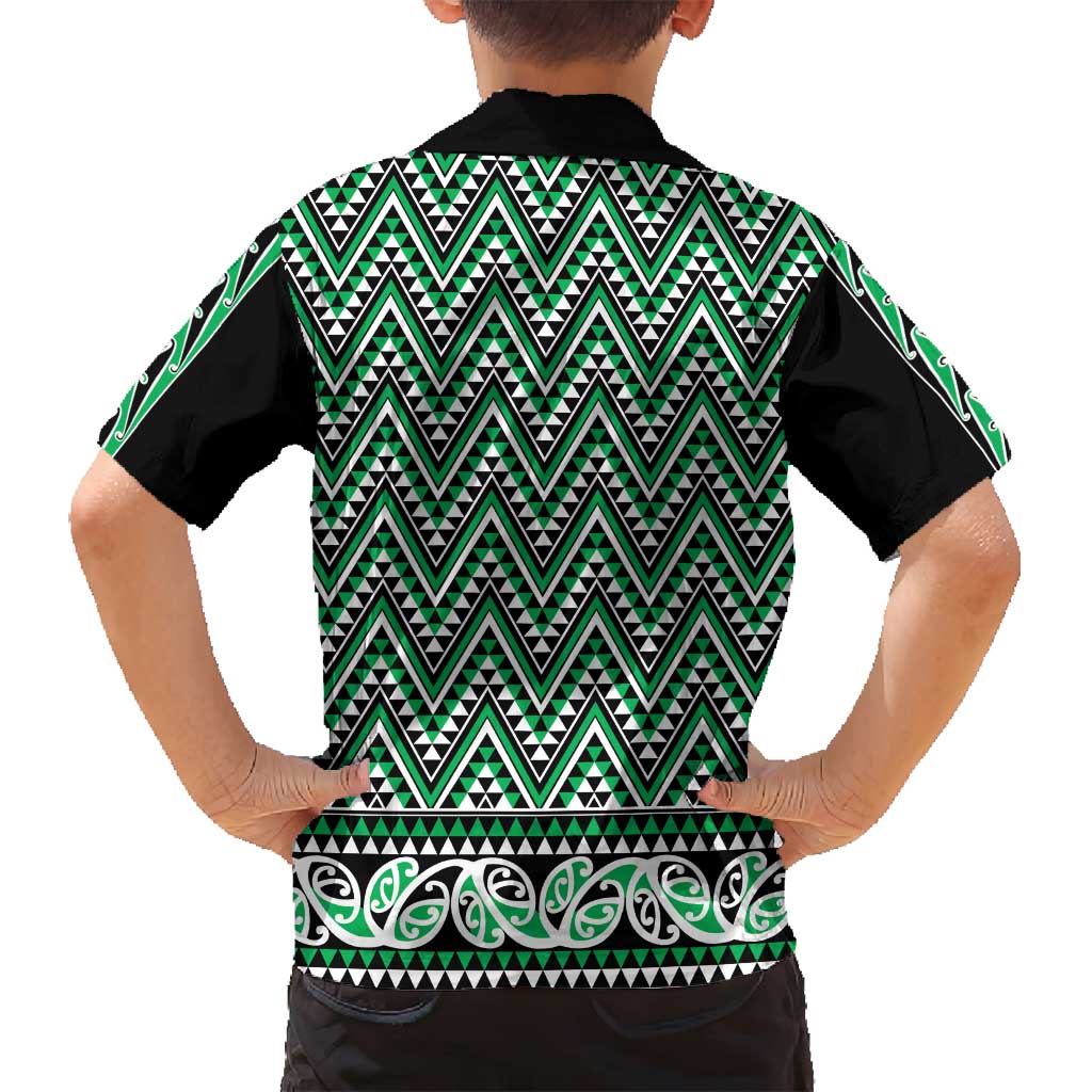 New Zealand Maori Niho Taniwha Family Matching Off Shoulder Maxi Dress and Hawaiian Shirt Kakariki Mangopare and Puhoro Pattern LT9 - Polynesian Pride