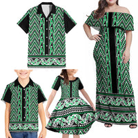 New Zealand Maori Niho Taniwha Family Matching Off Shoulder Maxi Dress and Hawaiian Shirt Kakariki Mangopare and Puhoro Pattern LT9 - Polynesian Pride