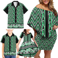 New Zealand Maori Niho Taniwha Family Matching Off Shoulder Short Dress and Hawaiian Shirt Kakariki Mangopare and Puhoro Pattern LT9 - Polynesian Pride