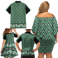 New Zealand Maori Niho Taniwha Family Matching Off Shoulder Short Dress and Hawaiian Shirt Kakariki Mangopare and Puhoro Pattern LT9 - Polynesian Pride