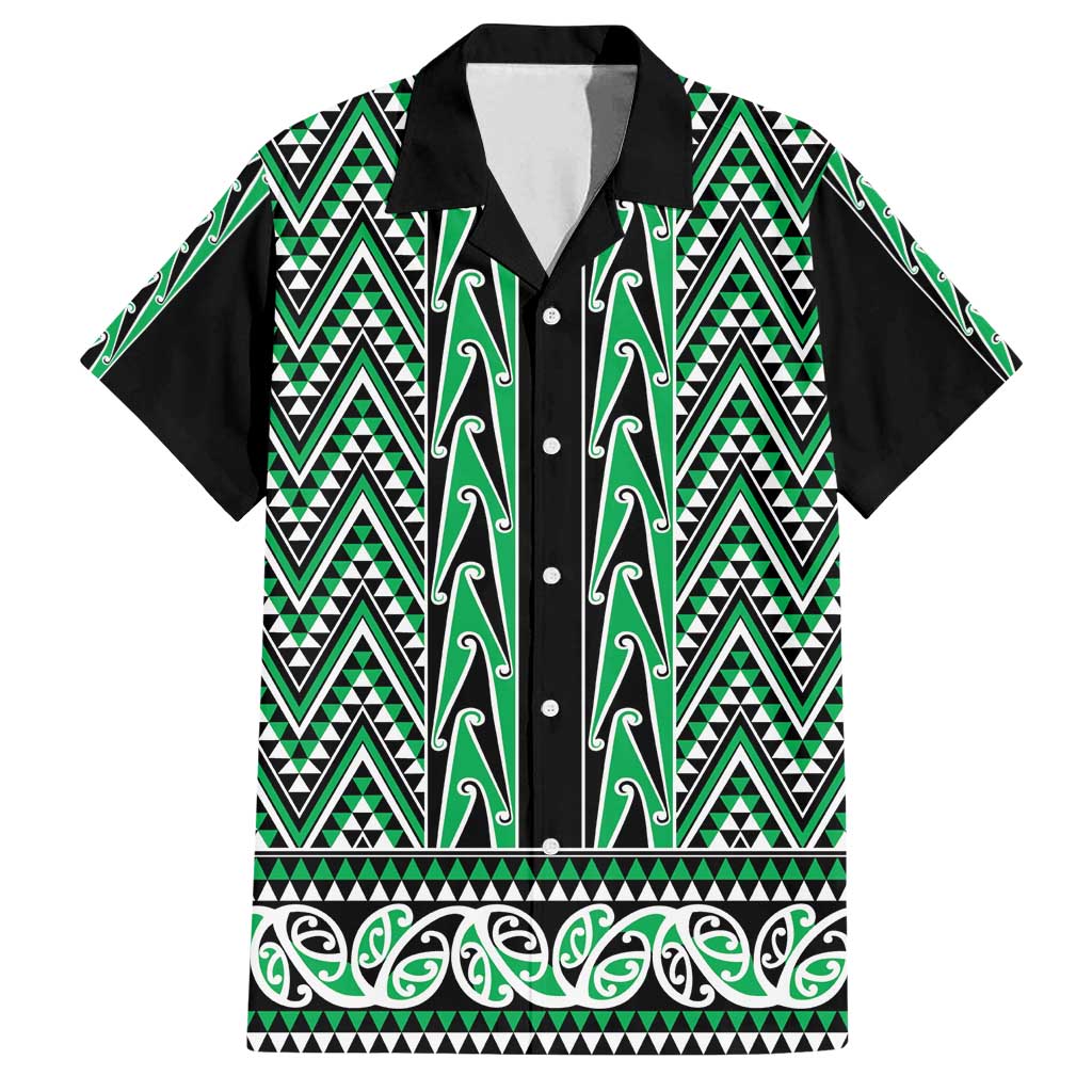 New Zealand Maori Niho Taniwha Family Matching Off Shoulder Short Dress and Hawaiian Shirt Kakariki Mangopare and Puhoro Pattern LT9 Dad's Shirt - Short Sleeve Green - Polynesian Pride