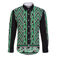 New Zealand Maori Niho Taniwha Family Matching Puletasi and Hawaiian Shirt Kakariki Mangopare and Puhoro Pattern LT9 Dad's Shirt - Long Sleeve Green - Polynesian Pride