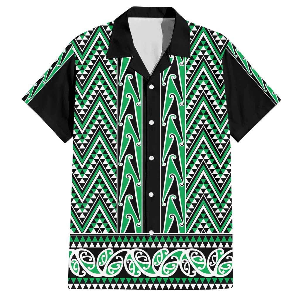 New Zealand Maori Niho Taniwha Family Matching Short Sleeve Bodycon Dress and Hawaiian Shirt Kakariki Mangopare and Puhoro Pattern LT9 Dad's Shirt - Short Sleeve Green - Polynesian Pride
