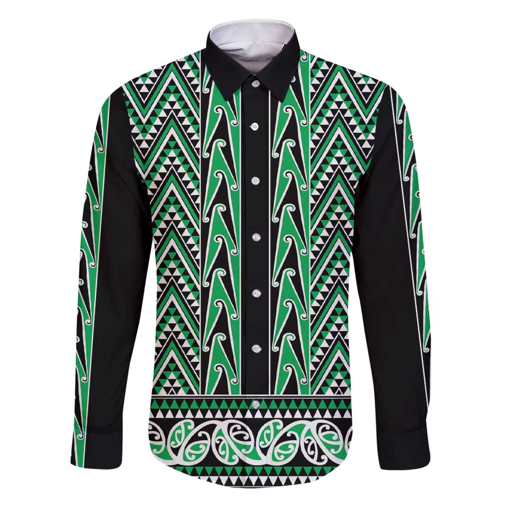 New Zealand Maori Niho Taniwha Family Matching Short Sleeve Bodycon Dress and Hawaiian Shirt Kakariki Mangopare and Puhoro Pattern LT9 Dad's Shirt - Long Sleeve Green - Polynesian Pride