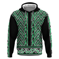 New Zealand Maori Niho Taniwha Hoodie Kakariki Mangopare and Puhoro Pattern