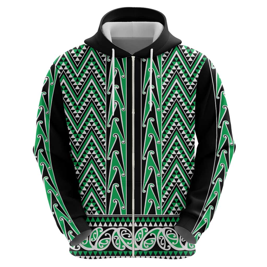 New Zealand Maori Niho Taniwha Hoodie Kakariki Mangopare and Puhoro Pattern