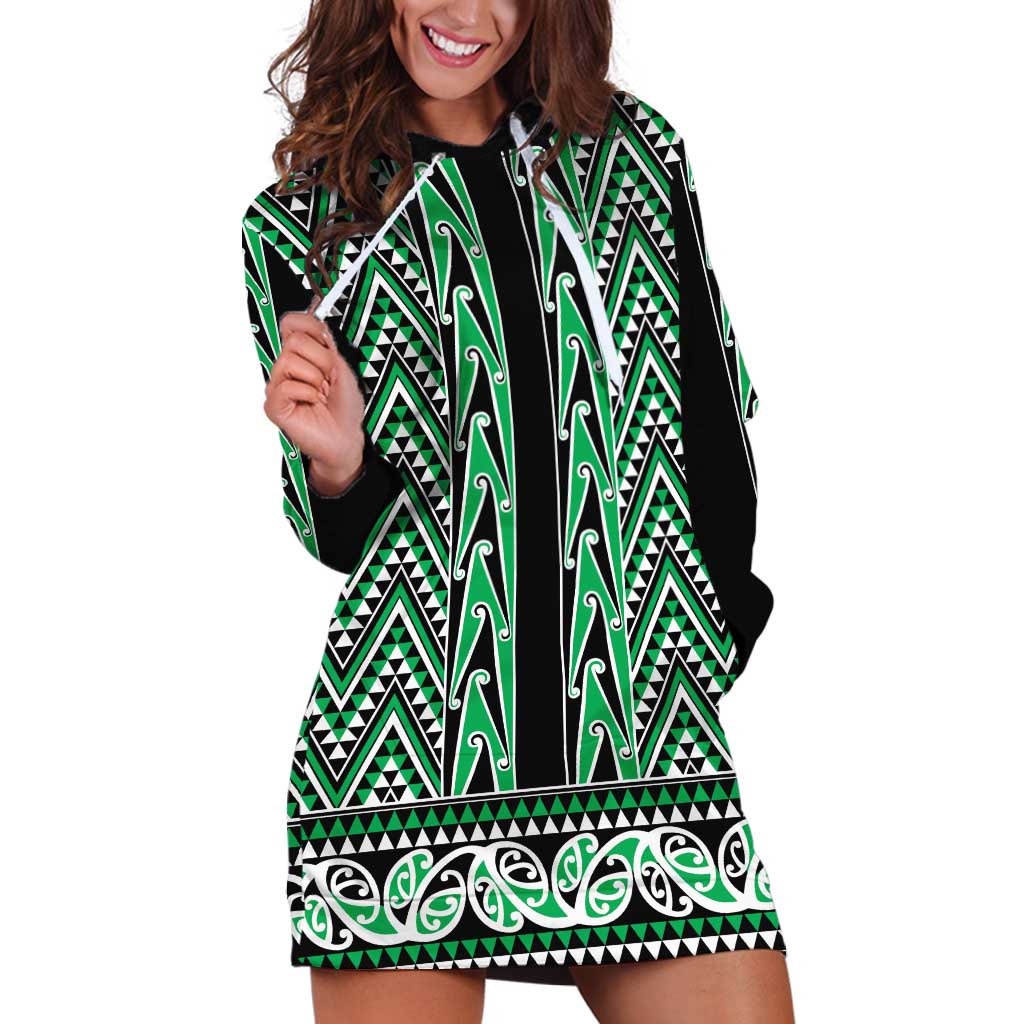 New Zealand Maori Niho Taniwha Hoodie Dress Kakariki Mangopare and Puhoro Pattern