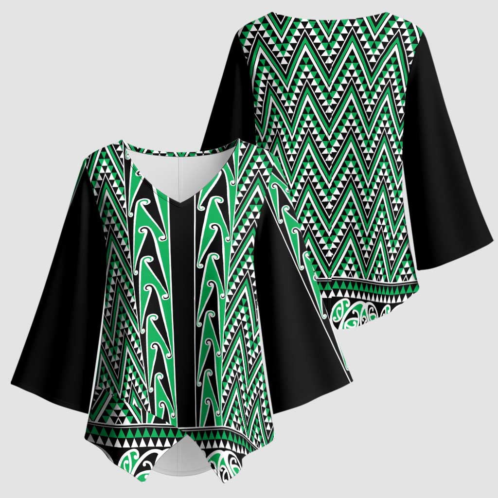 New Zealand Maori Niho Taniwha Kimono Sleeve Blouse Kakariki Mangopare and Puhoro Pattern - Polynesian Pride