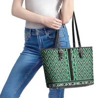 New Zealand Maori Niho Taniwha Leather Tote Bag Kakariki Mangopare and Puhoro Pattern