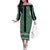 New Zealand Maori Niho Taniwha Off The Shoulder Long Sleeve Dress Kakariki Mangopare and Puhoro Pattern