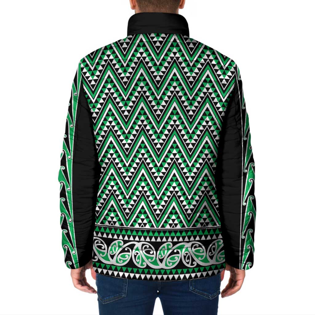 New Zealand Maori Niho Taniwha Padded Jacket Kakariki Mangopare and Puhoro Pattern - Polynesian Pride