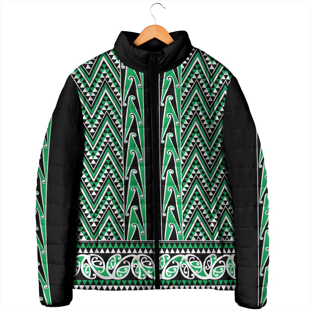 New Zealand Maori Niho Taniwha Padded Jacket Kakariki Mangopare and Puhoro Pattern - Polynesian Pride
