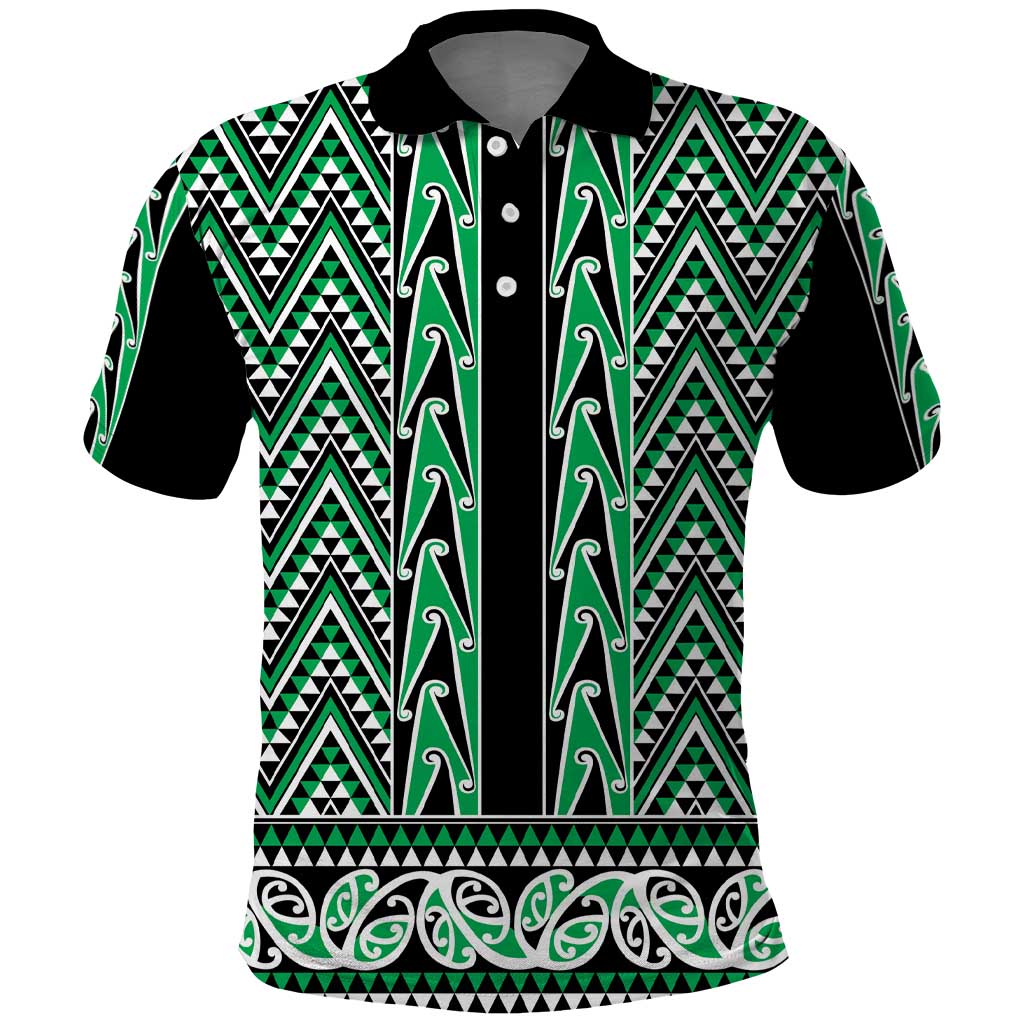 New Zealand Maori Niho Taniwha Polo Shirt Kakariki Mangopare and Puhoro Pattern