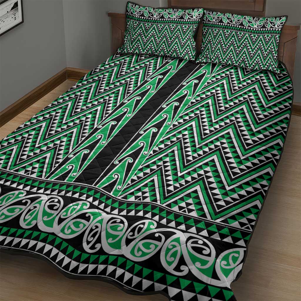 New Zealand Maori Niho Taniwha Quilt Bed Set Kakariki Mangopare and Puhoro Pattern