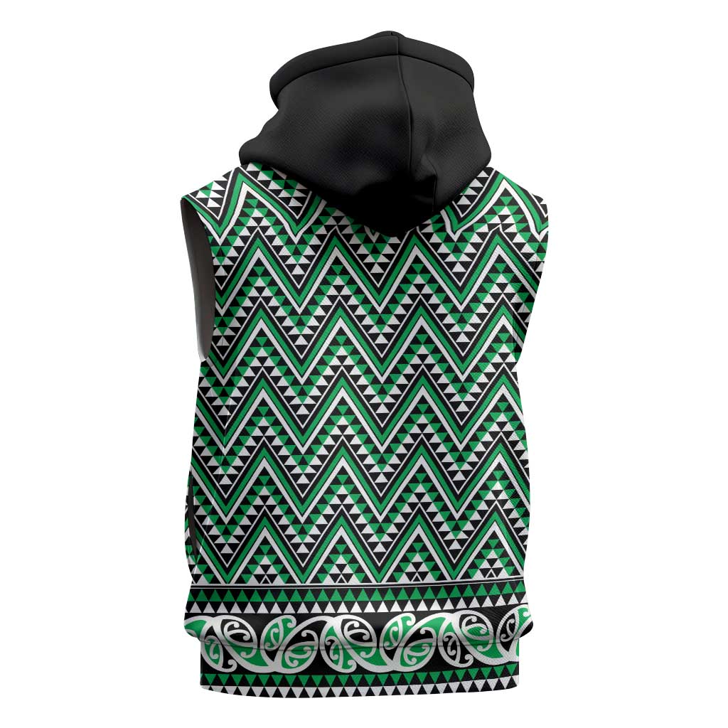 New Zealand Maori Niho Taniwha Sleeveless Hoodie Kakariki Mangopare and Puhoro Pattern - Polynesian Pride