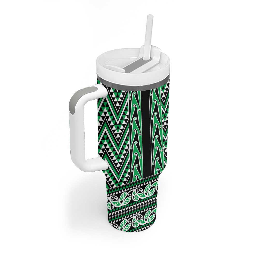 New Zealand Maori Niho Taniwha Tumbler With Handle Kakariki Mangopare and Puhoro Pattern