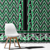 New Zealand Maori Niho Taniwha Window Curtain Kakariki Mangopare and Puhoro Pattern