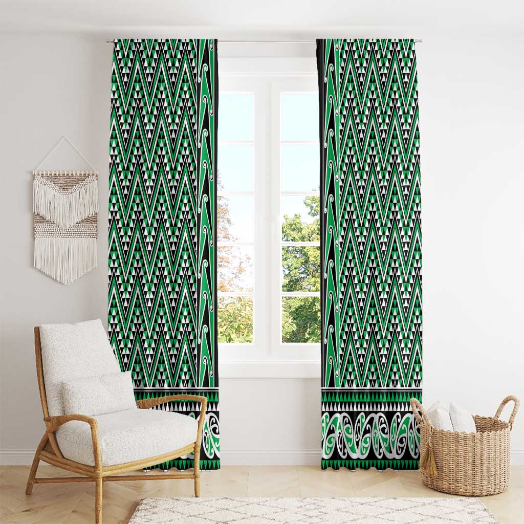 New Zealand Maori Niho Taniwha Window Curtain Kakariki Mangopare and Puhoro Pattern