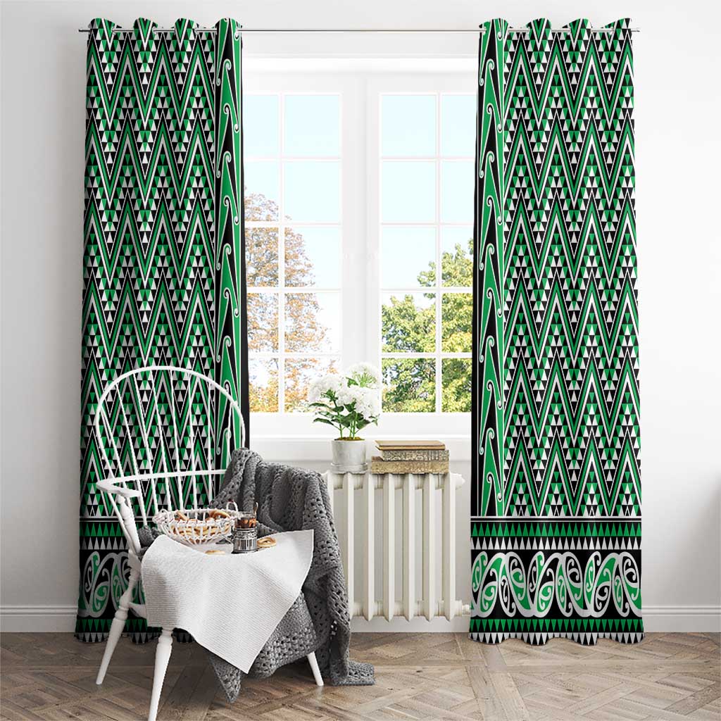 New Zealand Maori Niho Taniwha Window Curtain Kakariki Mangopare and Puhoro Pattern