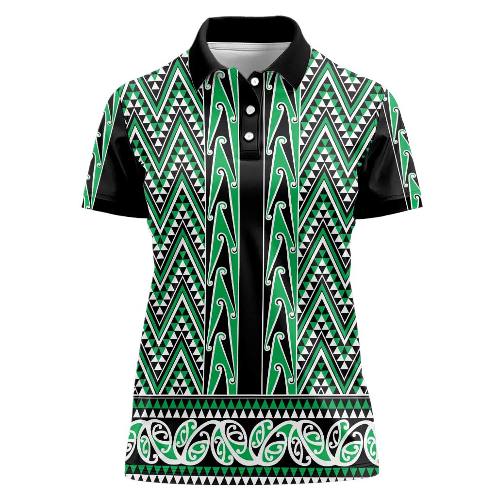 New Zealand Maori Niho Taniwha Women Polo Shirt Kakariki Mangopare and Puhoro Pattern
