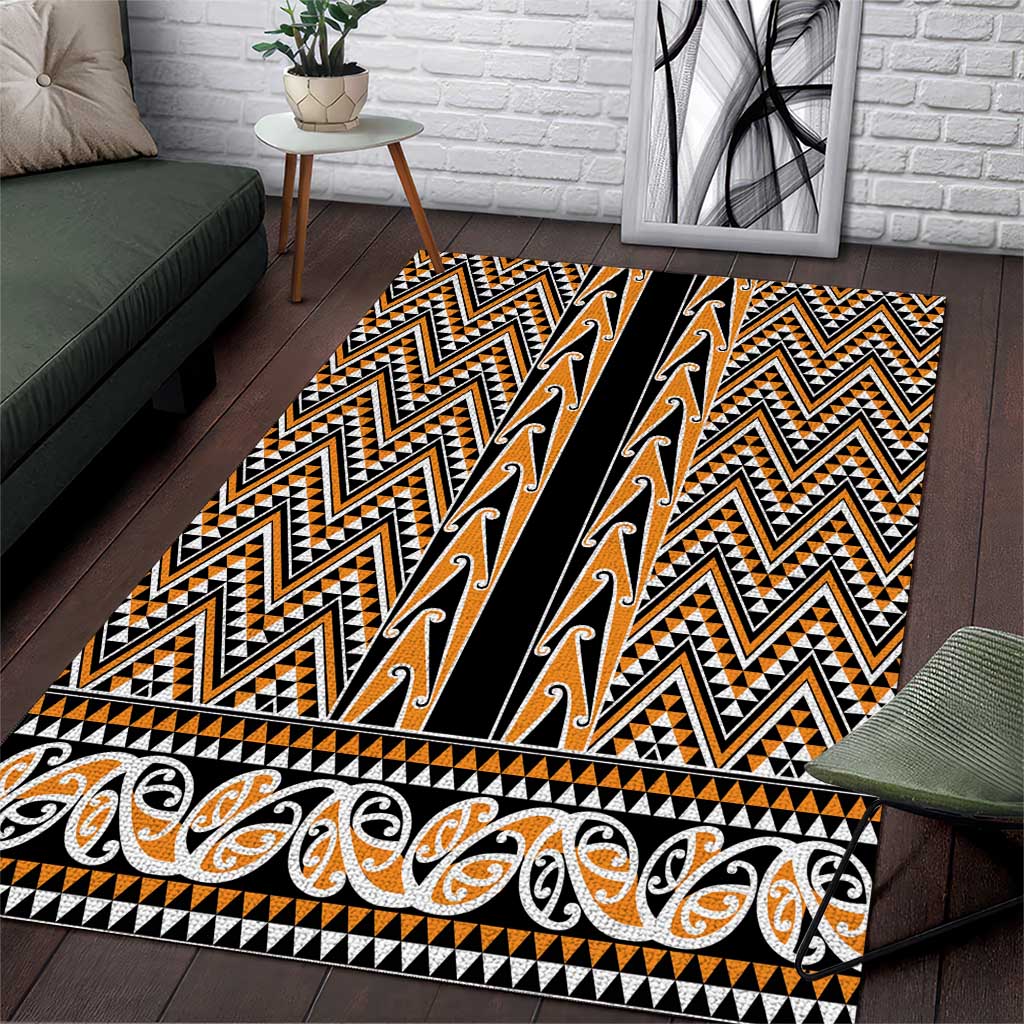 New Zealand Maori Niho Taniwha Area Rug Karaka Mangopare and Puhoro Pattern