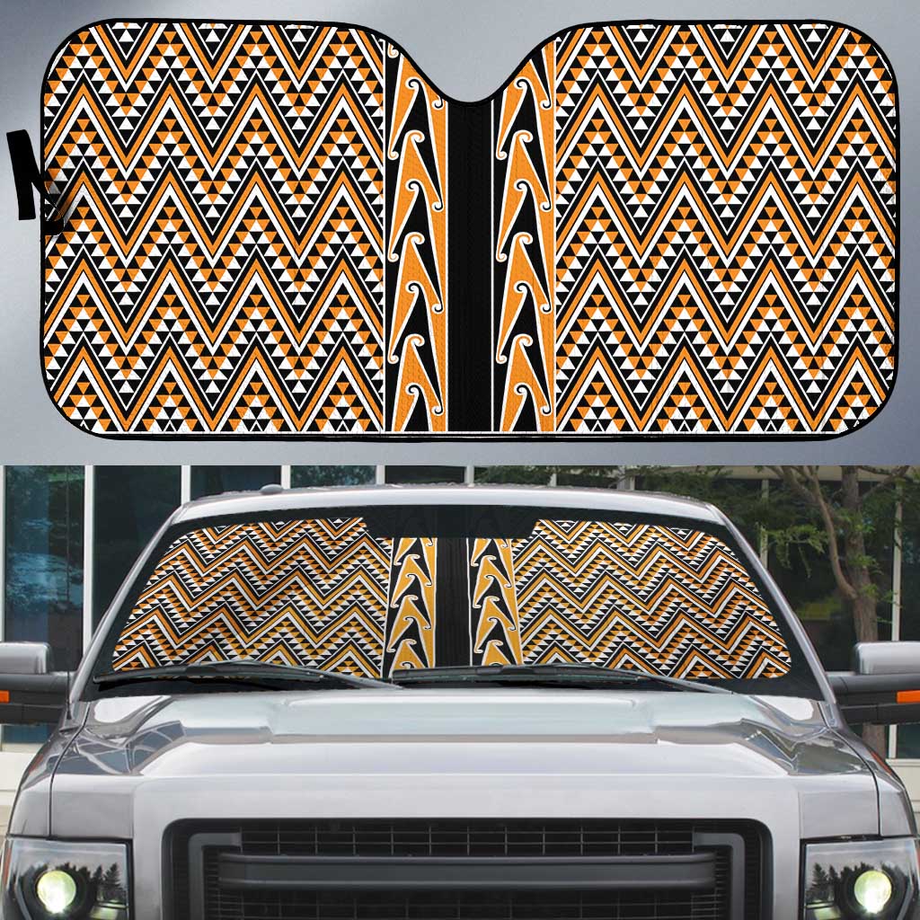 New Zealand Maori Niho Taniwha Auto Sun Shade Karaka Mangopare and Puhoro Pattern - Polynesian Pride