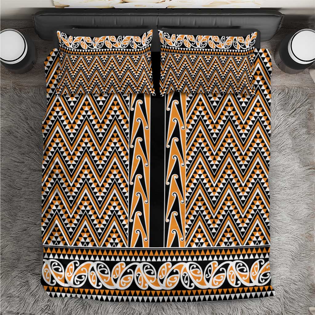 New Zealand Maori Niho Taniwha Bedding Set Karaka Mangopare and Puhoro Pattern