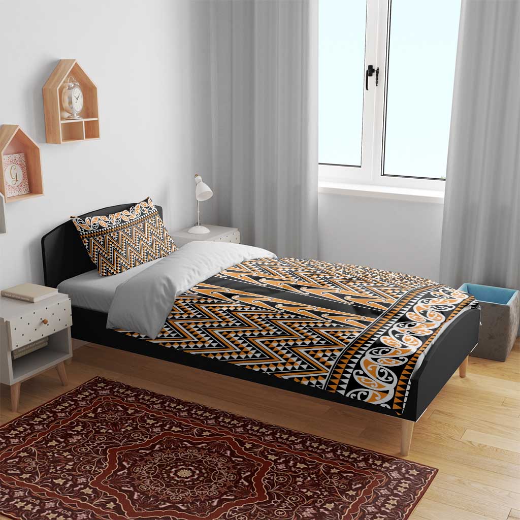 New Zealand Maori Niho Taniwha Bedding Set Karaka Mangopare and Puhoro Pattern