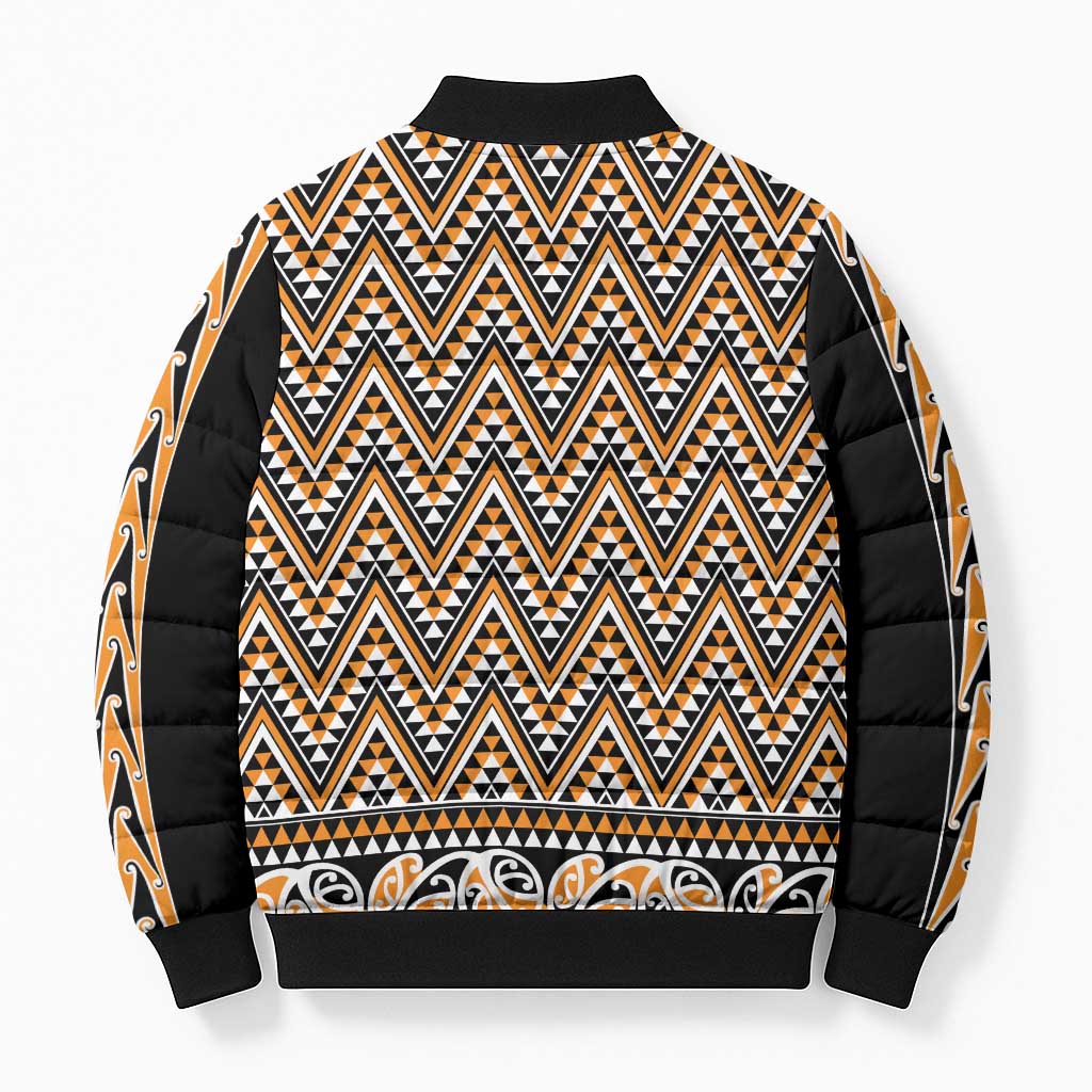New Zealand Maori Niho Taniwha Bomber Puffer Jacket Karaka Mangopare and Puhoro Pattern - Polynesian Pride