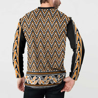 New Zealand Maori Niho Taniwha Button Sweatshirt Karaka Mangopare and Puhoro Pattern