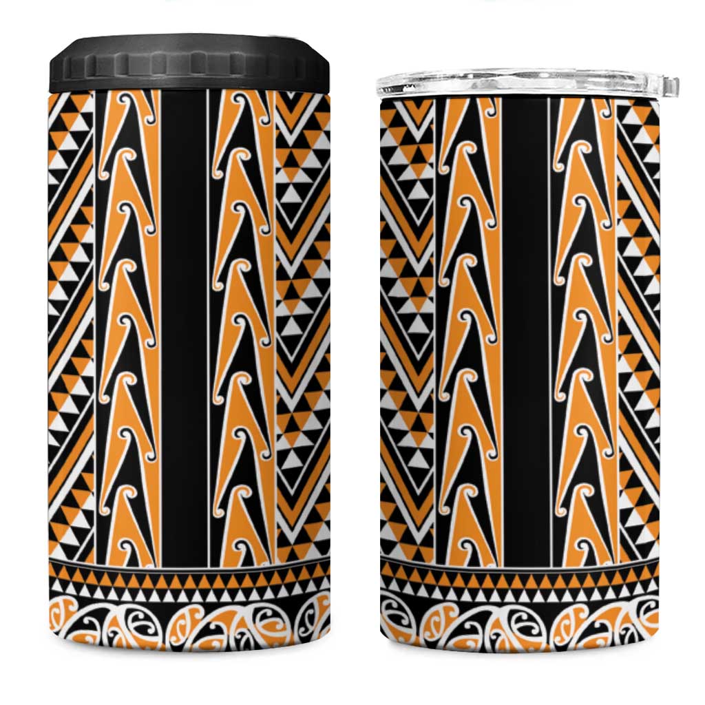New Zealand Maori Niho Taniwha 4 in 1 Can Cooler Tumbler Karaka Mangopare and Puhoro Pattern