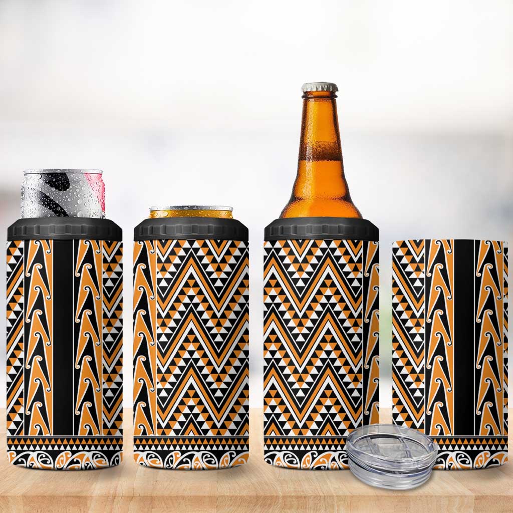 New Zealand Maori Niho Taniwha 4 in 1 Can Cooler Tumbler Karaka Mangopare and Puhoro Pattern