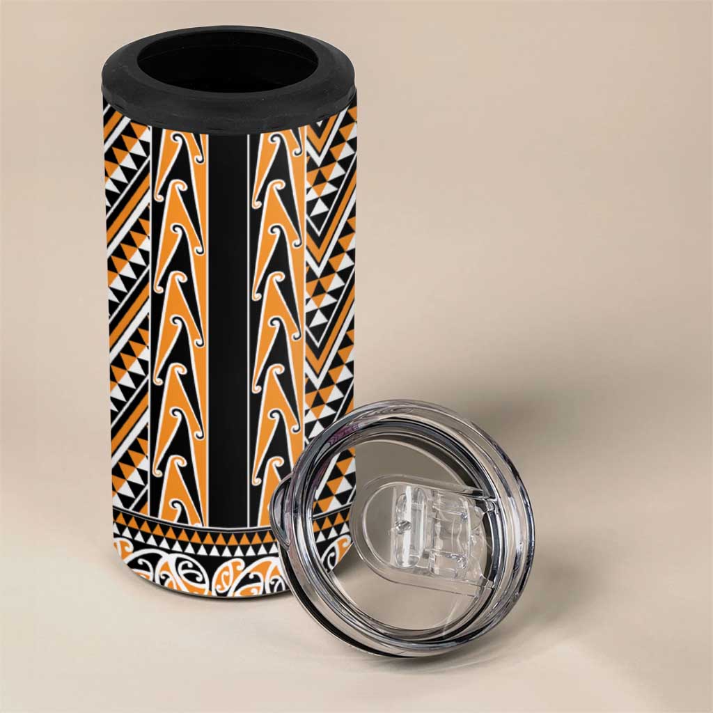New Zealand Maori Niho Taniwha 4 in 1 Can Cooler Tumbler Karaka Mangopare and Puhoro Pattern
