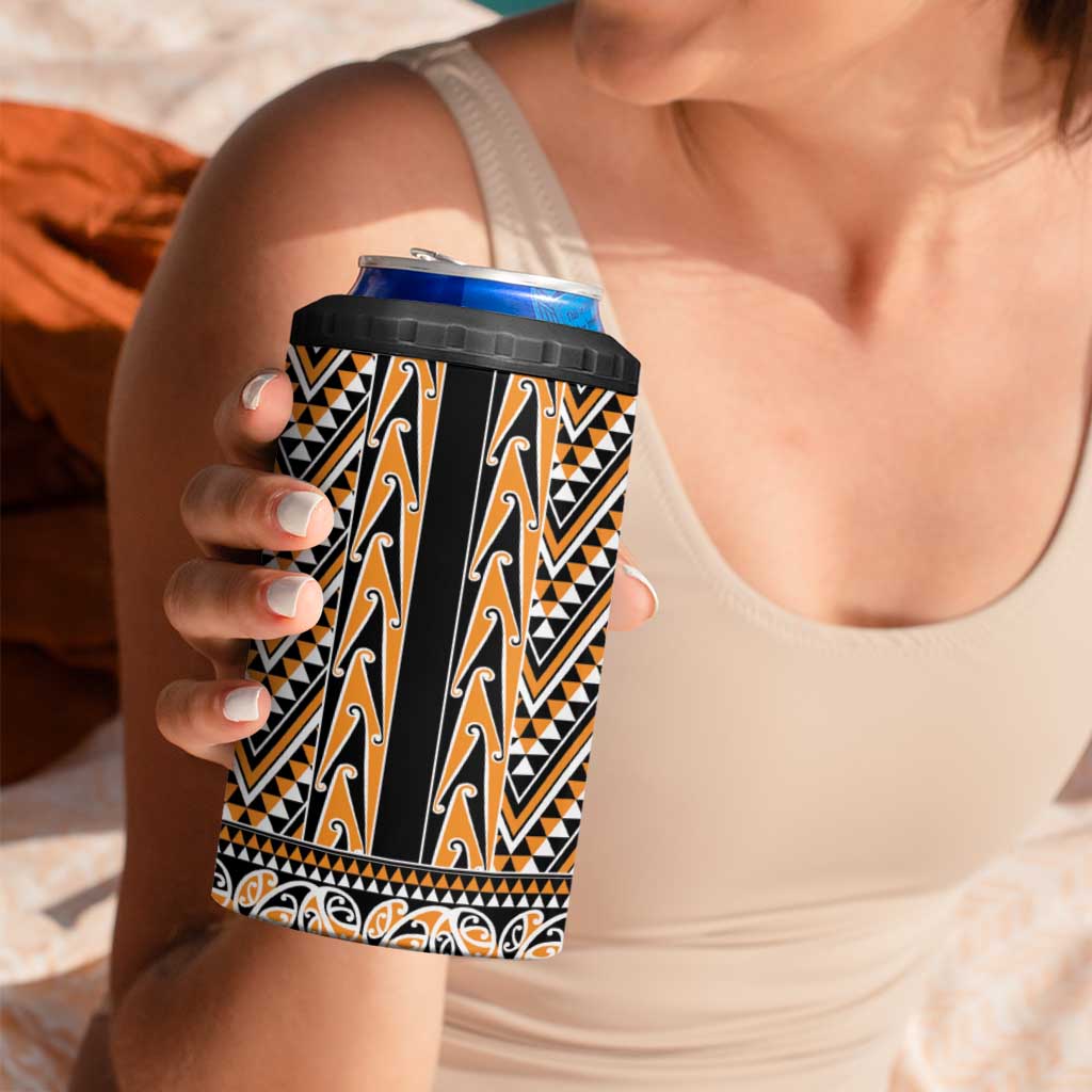 New Zealand Maori Niho Taniwha 4 in 1 Can Cooler Tumbler Karaka Mangopare and Puhoro Pattern