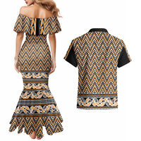 New Zealand Maori Niho Taniwha Couples Matching Mermaid Dress and Hawaiian Shirt Karaka Mangopare and Puhoro Pattern LT9 - Polynesian Pride