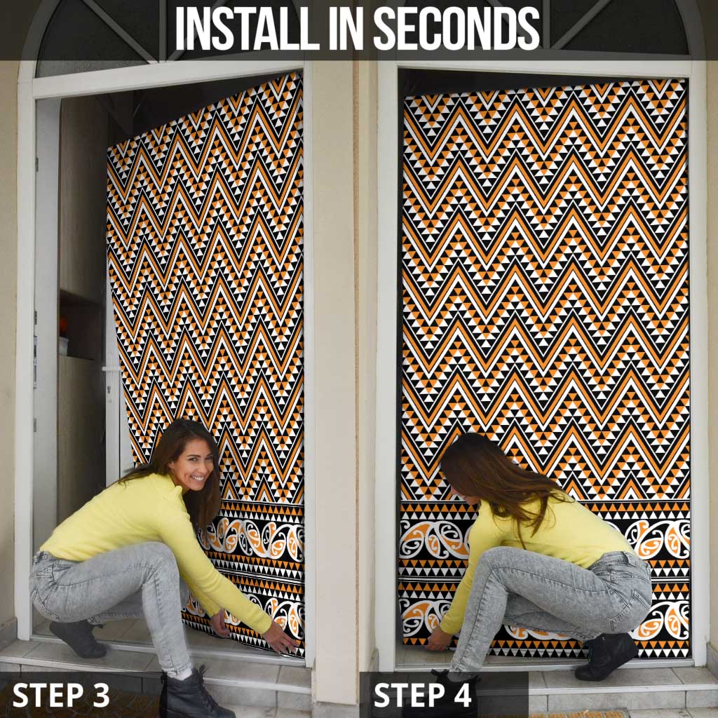 New Zealand Maori Niho Taniwha Door Cover Karaka Mangopare and Puhoro Pattern - Polynesian Pride