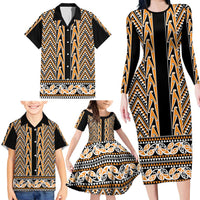 New Zealand Maori Niho Taniwha Family Matching Long Sleeve Bodycon Dress and Hawaiian Shirt Karaka Mangopare and Puhoro Pattern LT9 - Polynesian Pride