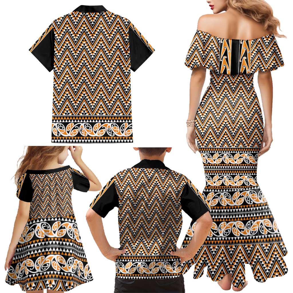 New Zealand Maori Niho Taniwha Family Matching Mermaid Dress and Hawaiian Shirt Karaka Mangopare and Puhoro Pattern LT9 - Polynesian Pride
