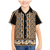 New Zealand Maori Niho Taniwha Family Matching Mermaid Dress and Hawaiian Shirt Karaka Mangopare and Puhoro Pattern LT9 Son's Shirt Gold - Polynesian Pride