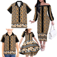 New Zealand Maori Niho Taniwha Family Matching Off The Shoulder Long Sleeve Dress and Hawaiian Shirt Karaka Mangopare and Puhoro Pattern