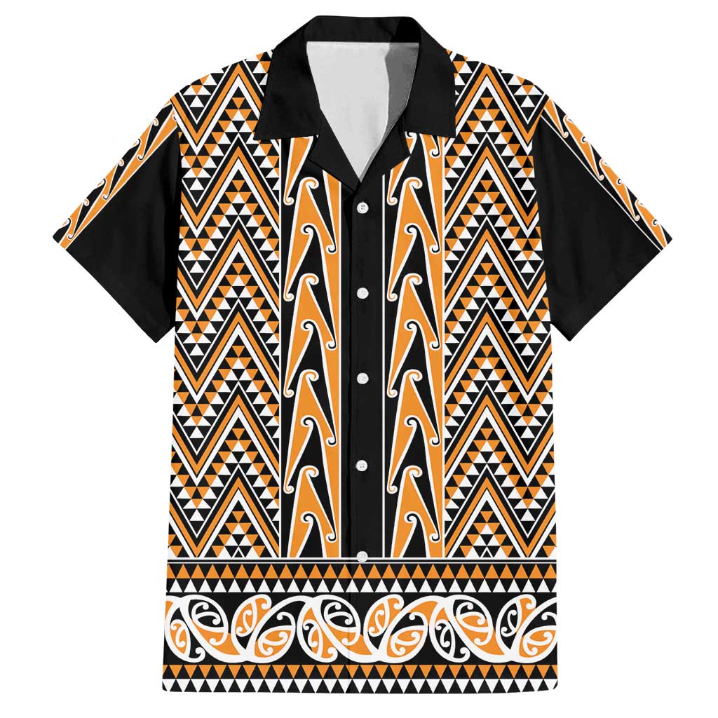 New Zealand Maori Niho Taniwha Family Matching Off Shoulder Short Dress and Hawaiian Shirt Karaka Mangopare and Puhoro Pattern LT9 Dad's Shirt - Short Sleeve Gold - Polynesian Pride