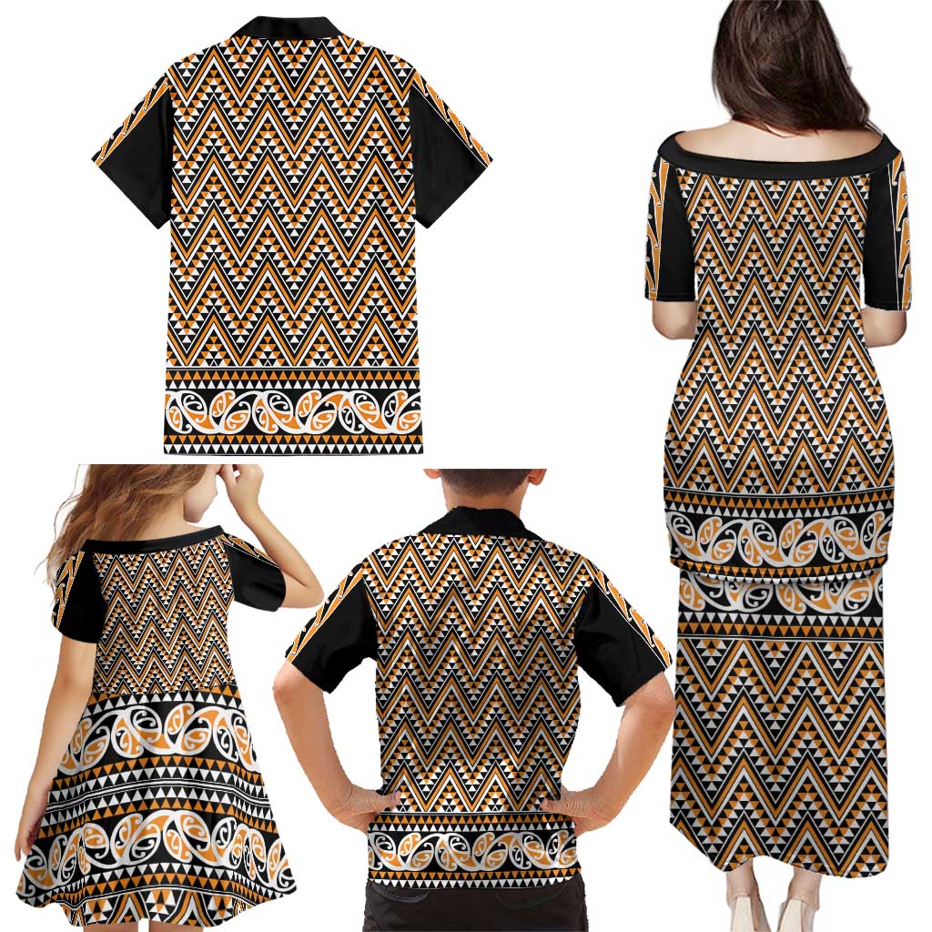 New Zealand Maori Niho Taniwha Family Matching Puletasi and Hawaiian Shirt Karaka Mangopare and Puhoro Pattern LT9 - Polynesian Pride