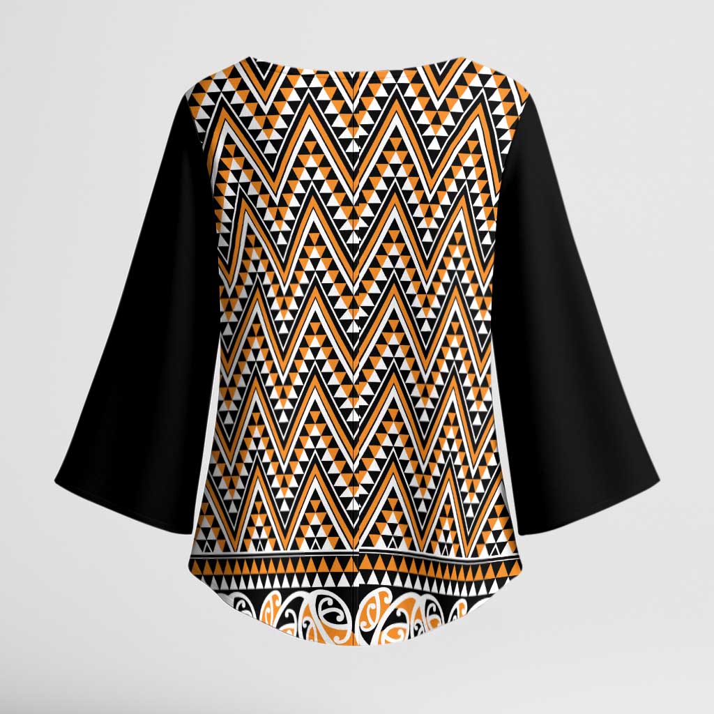 New Zealand Maori Niho Taniwha Kimono Sleeve Blouse Karaka Mangopare and Puhoro Pattern - Polynesian Pride