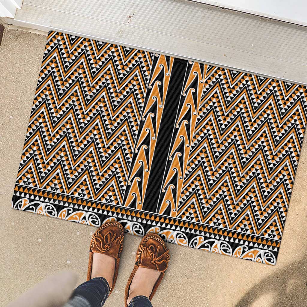 New Zealand Maori Niho Taniwha Rubber Doormat Karaka Mangopare and Puhoro Pattern