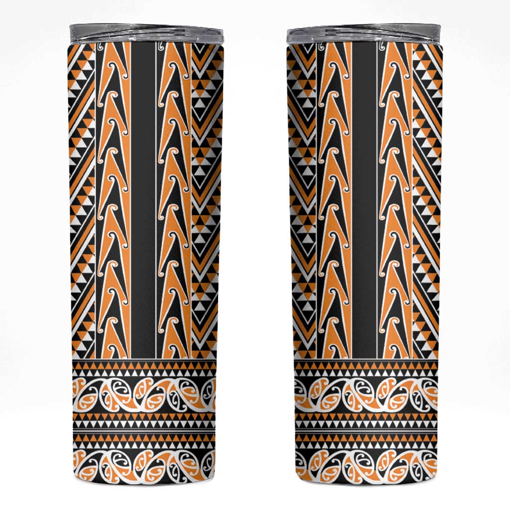 New Zealand Maori Niho Taniwha Skinny Tumbler Karaka Mangopare and Puhoro Pattern