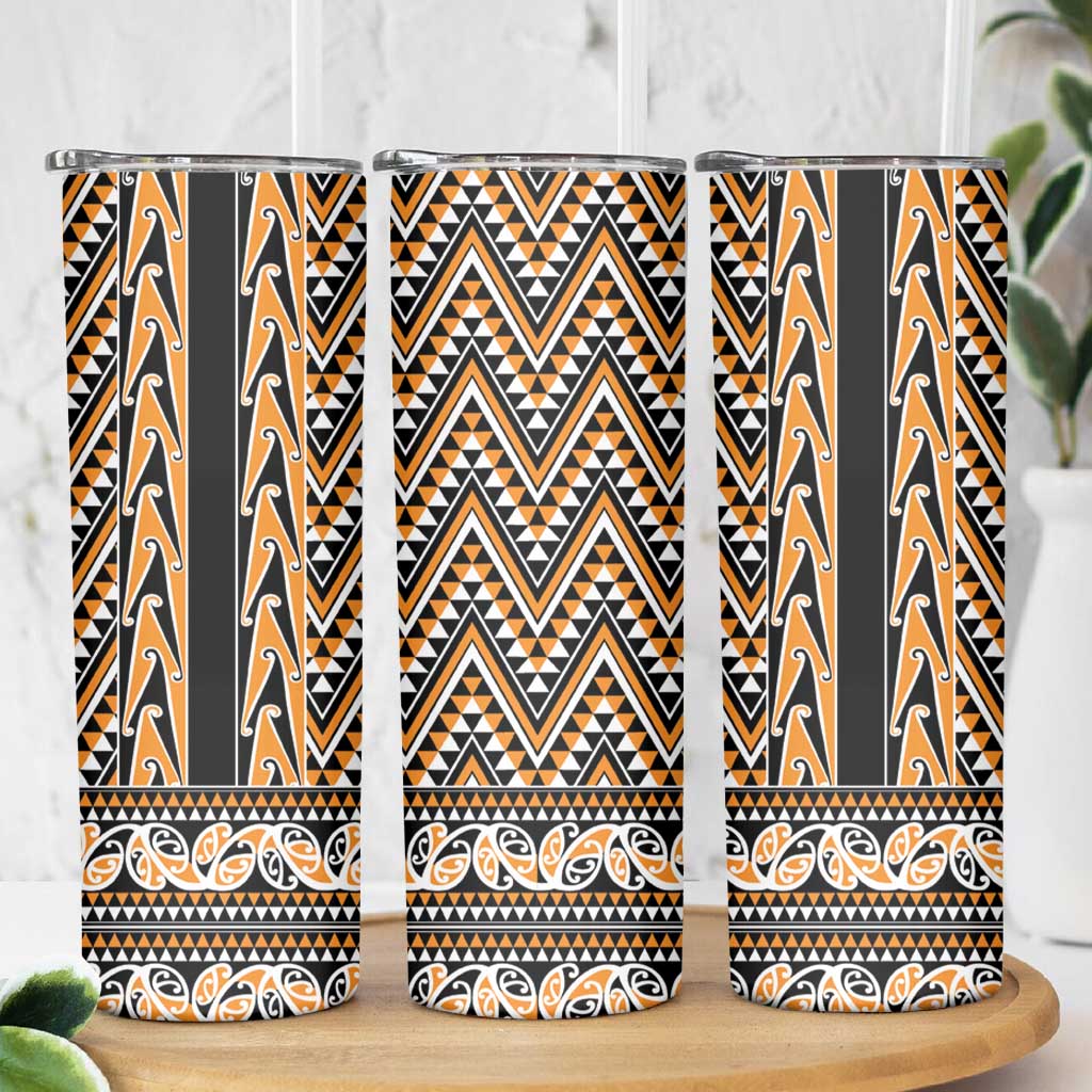New Zealand Maori Niho Taniwha Skinny Tumbler Karaka Mangopare and Puhoro Pattern