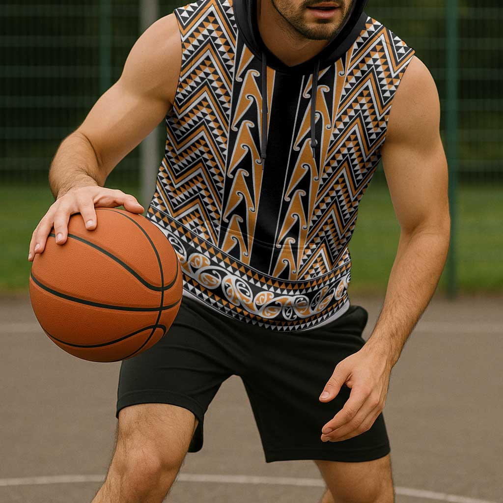 New Zealand Maori Niho Taniwha Sleeveless Hoodie Karaka Mangopare and Puhoro Pattern - Polynesian Pride