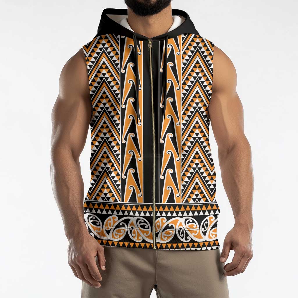 New Zealand Maori Niho Taniwha Sleeveless Zip Hoodie Karaka Mangopare and Puhoro Pattern - Polynesian Pride